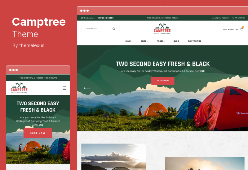 Camptree Theme - อุปกรณ์ตั้งแคมป์กลางแจ้ง WooCommerce Elementor Theme