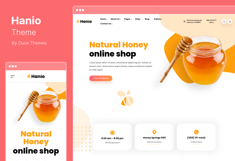 ธีม Hanio - ธีม WordPress ร้านน้ำผึ้งและขนมหวาน