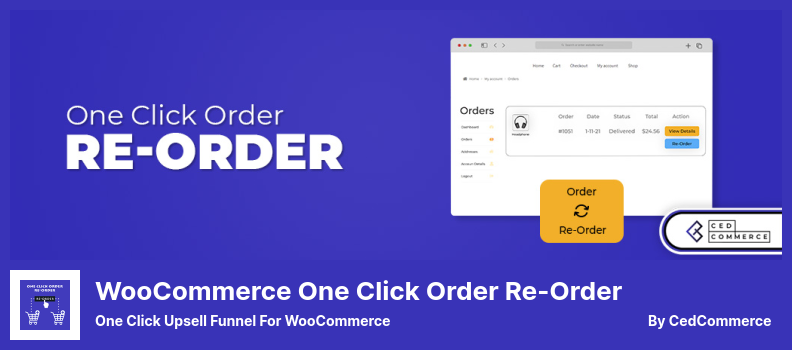 Complemento de reorden de pedido con un clic: embudo de venta adicional con un clic para WooCommerce