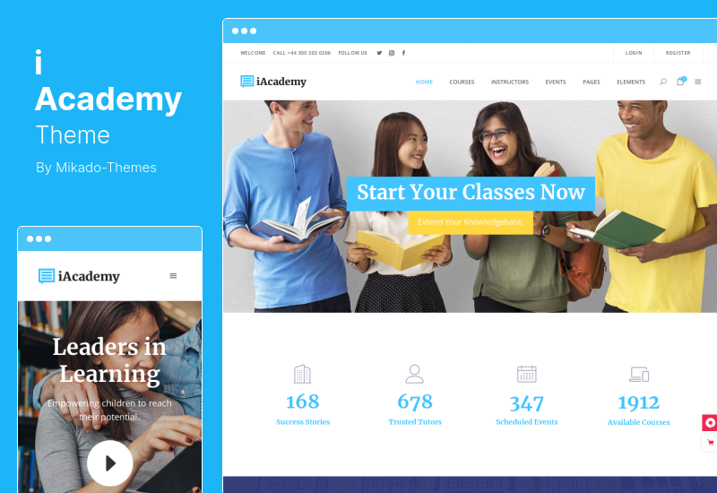 iAcademy 테마 - 교육, 온라인 학습 및 학습 관리 시스템 WordPress 테마