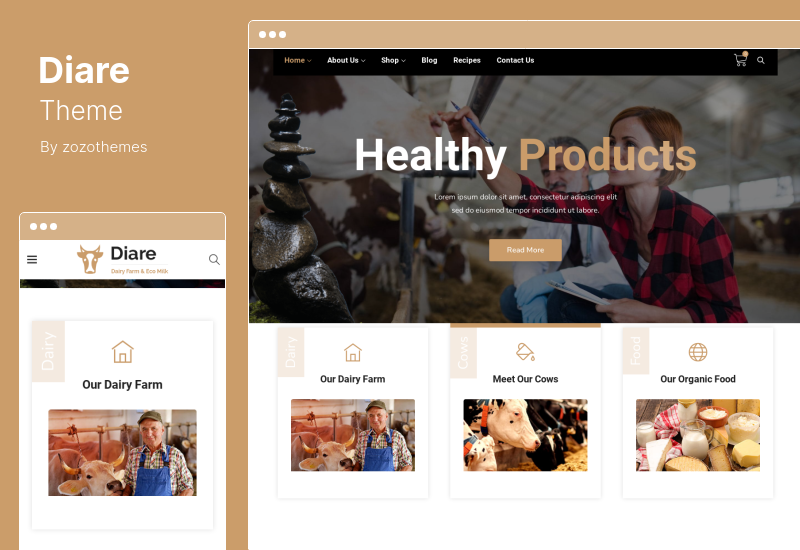 Tema Diare - Tema de WordPress Eco Milk & Diary Farm