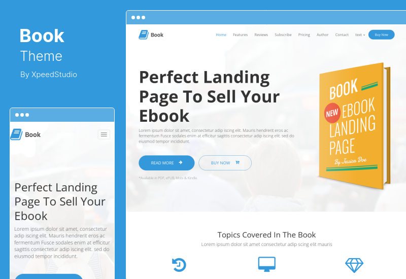 Motyw książki - Responsywny motyw WordPress na ebooka Landing Page