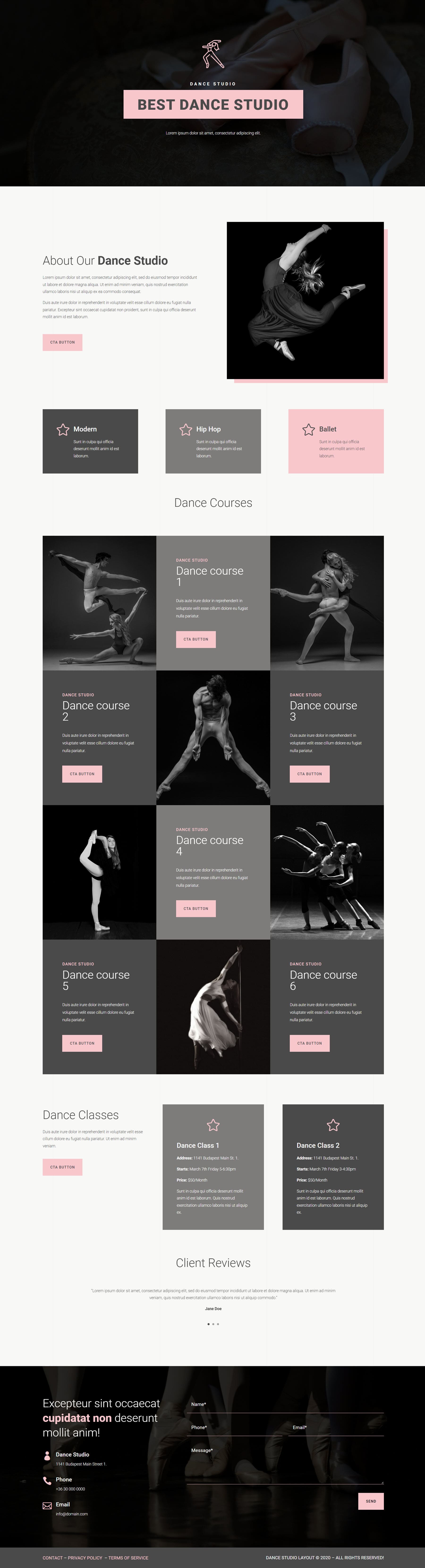 Divi Product Highlight Página de inicio 25 Divi Layout Pack Dance Studio