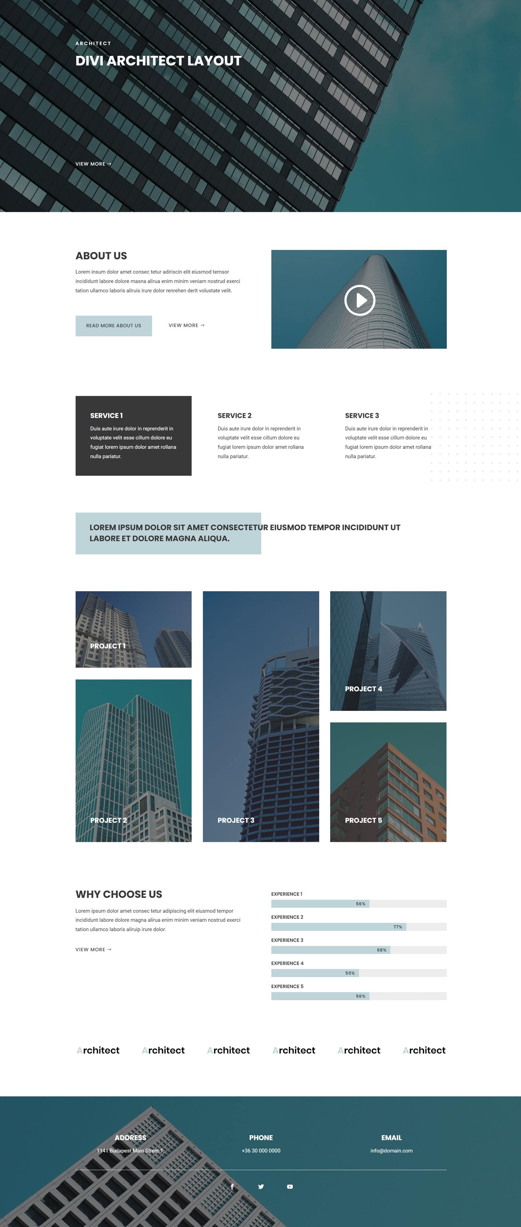 Divi Product Highlight Página de inicio 25 Divi Layout Pack Arquitecto