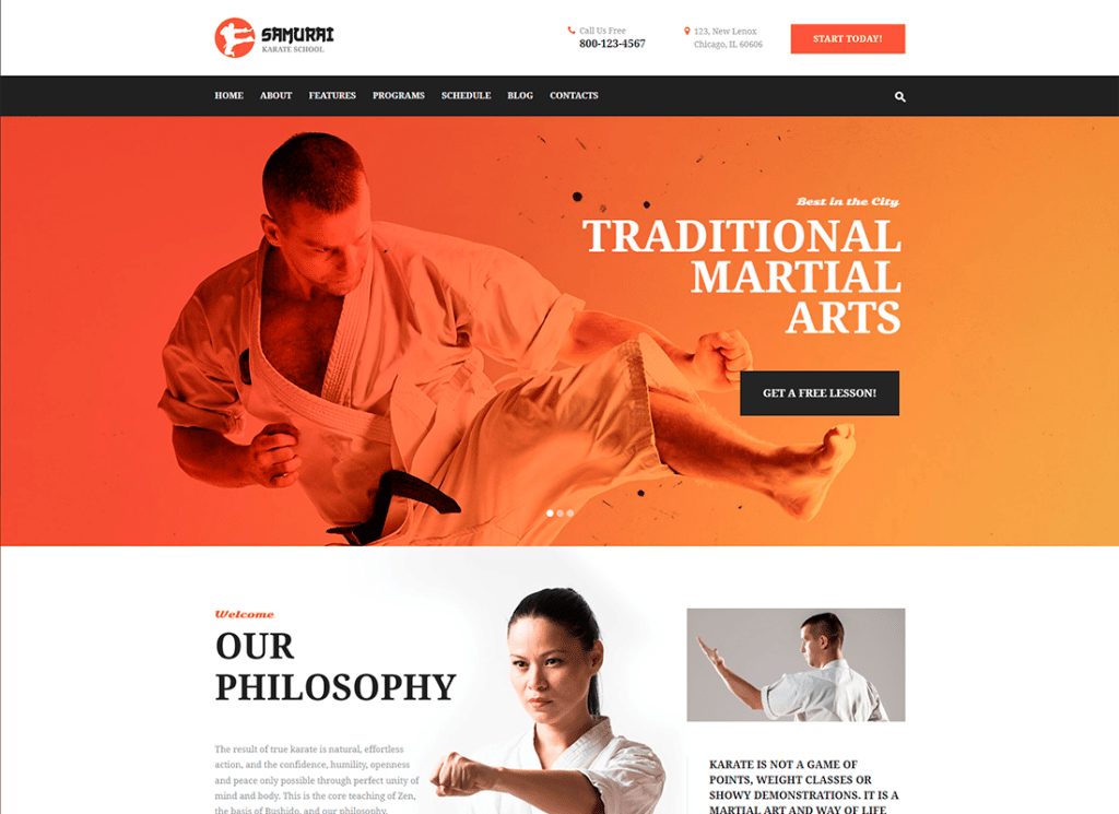 Samurai | Tema WordPress Sekolah Karate dan Pusat Kebugaran