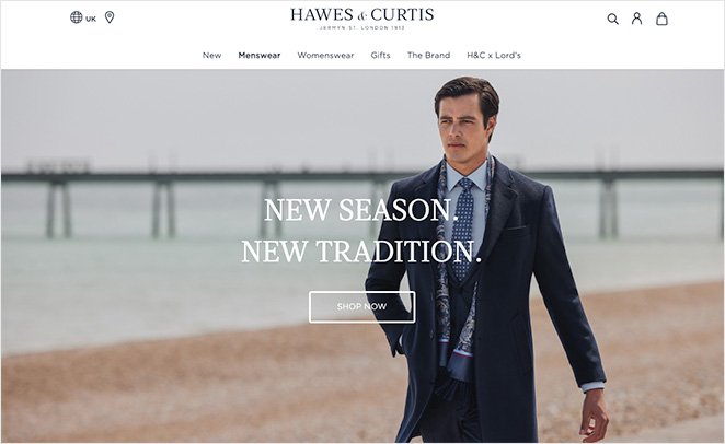 Hawes & Curtis sosyal medya açılış sayfası örneği