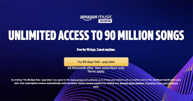 Pagina de destinație a rețelelor sociale Amazon Music