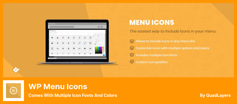 Plugin WP Menu Icons - Livré avec plusieurs polices et couleurs d'icônes