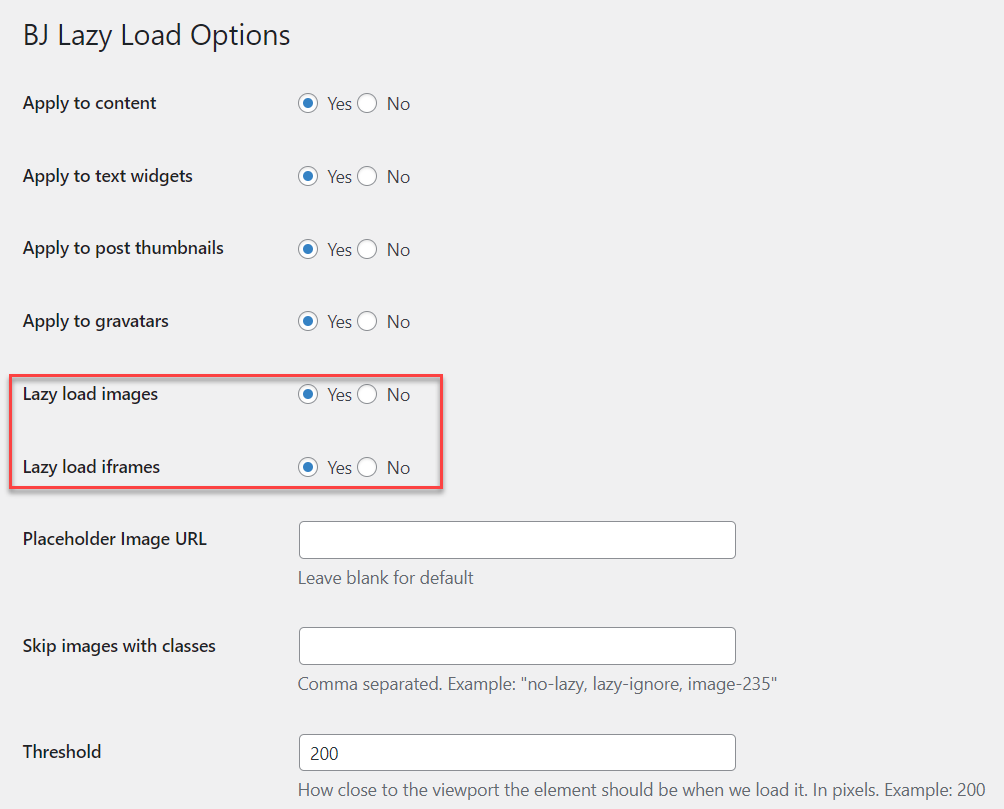 option de chargement paresseux