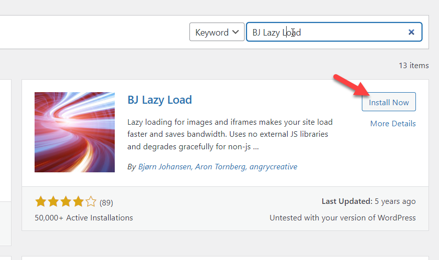 installer bj lazy load - images de chargement paresseux dans wordpress