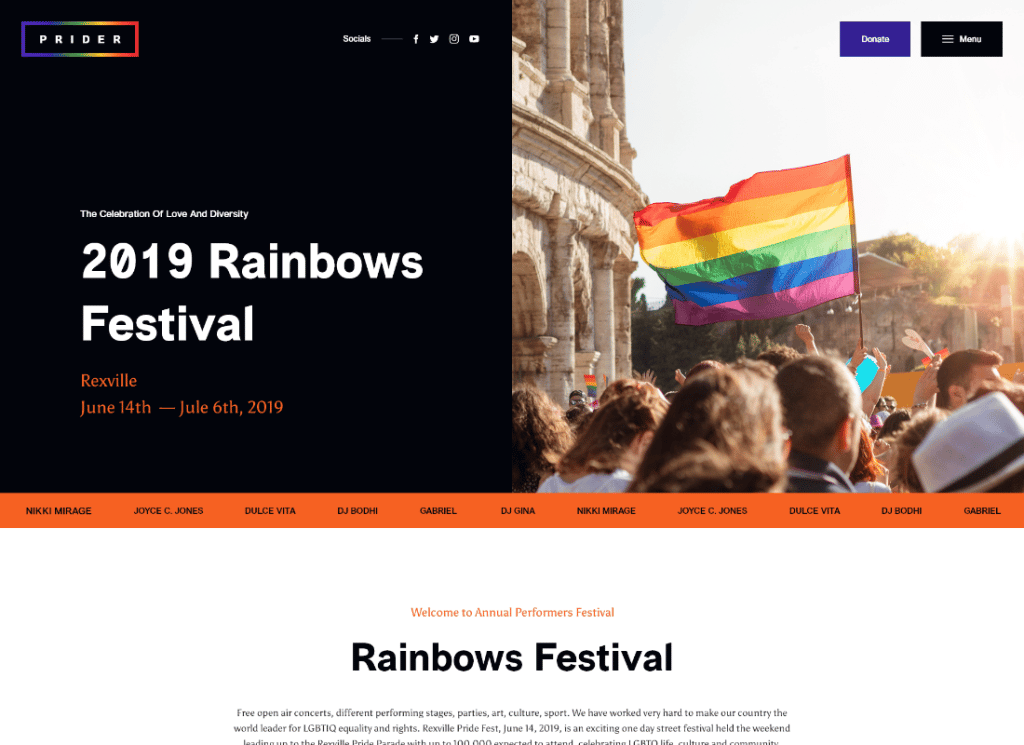 프라이더 | LGBT & Gay Rights Festival WordPress 테마 + 바