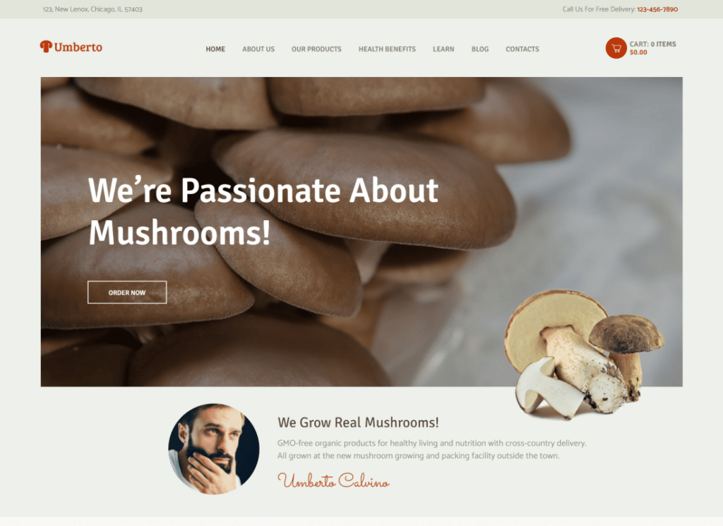 Umberto - Tema de WordPress para tienda de productos orgánicos y granja de hongos