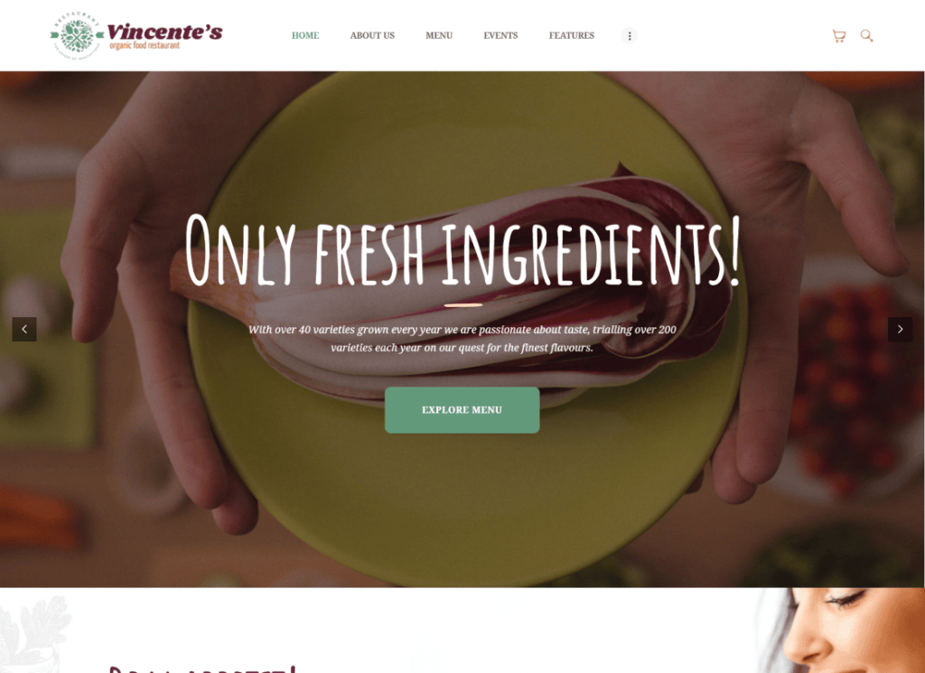 Vincente's - Tema de WordPress para restaurante de comida orgánica y cafetería ecológica