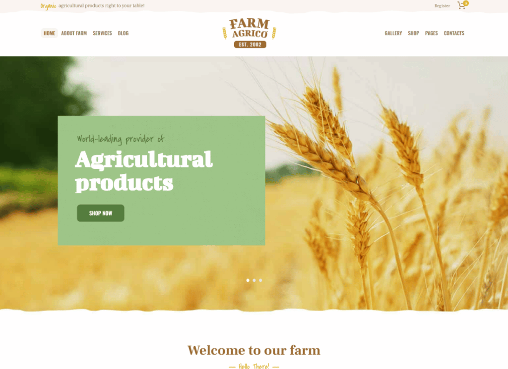 Farm Agrico - Tema WordPress para Negocios Agrícolas y Alimentos Orgánicos