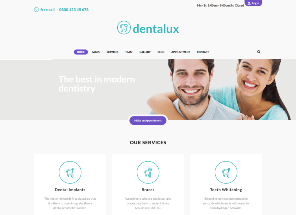 Dentalux - 치과 의사 및 의료 의사 WordPress 테마