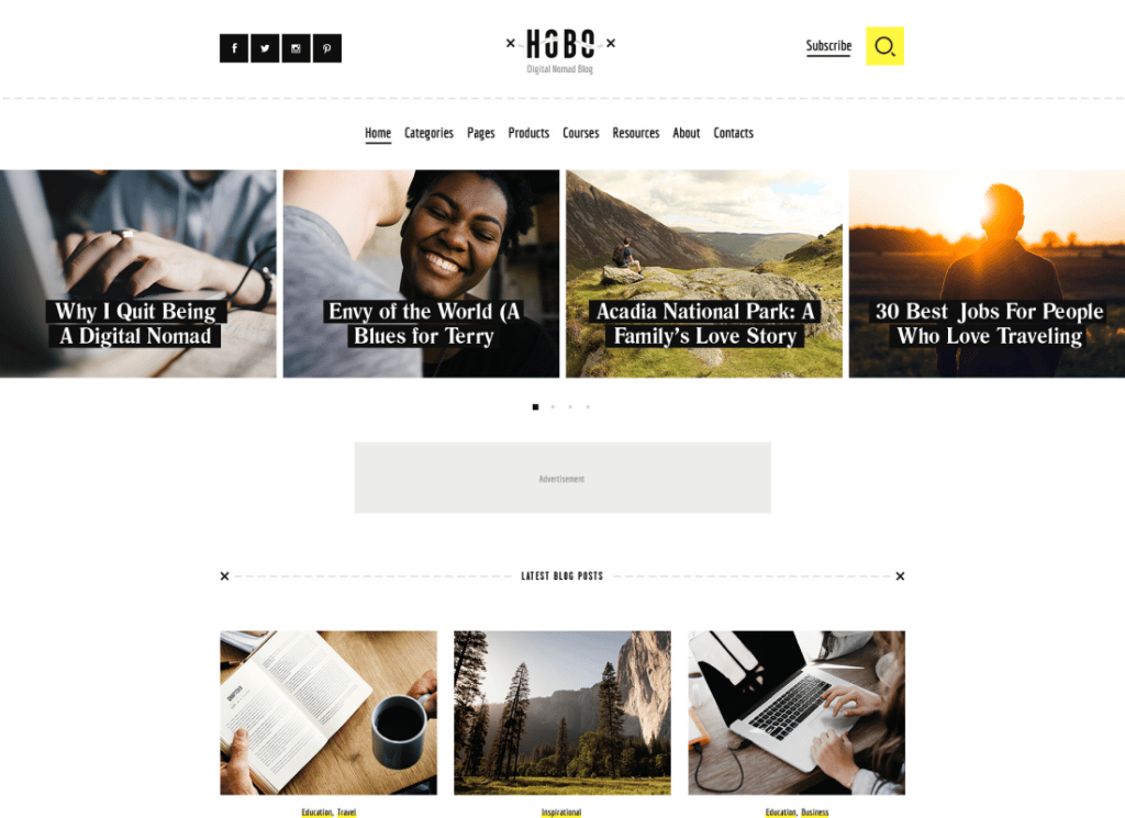 Hobo - Tema WordPress Blog Gaya Hidup Travel Nomad Digital