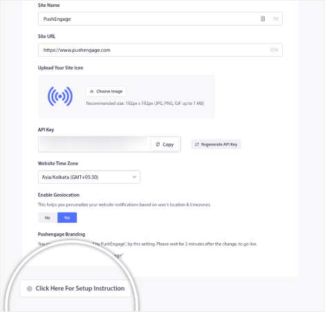 PushEngage-Installationseinstellungen