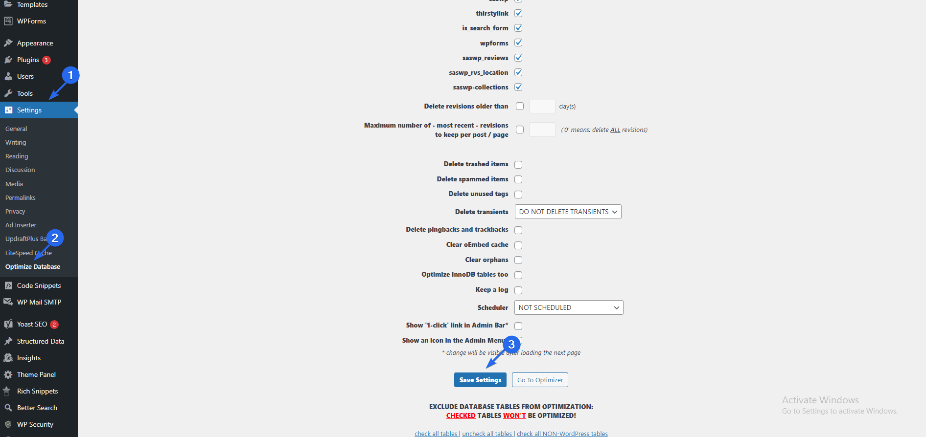 Ottimizza le impostazioni del database