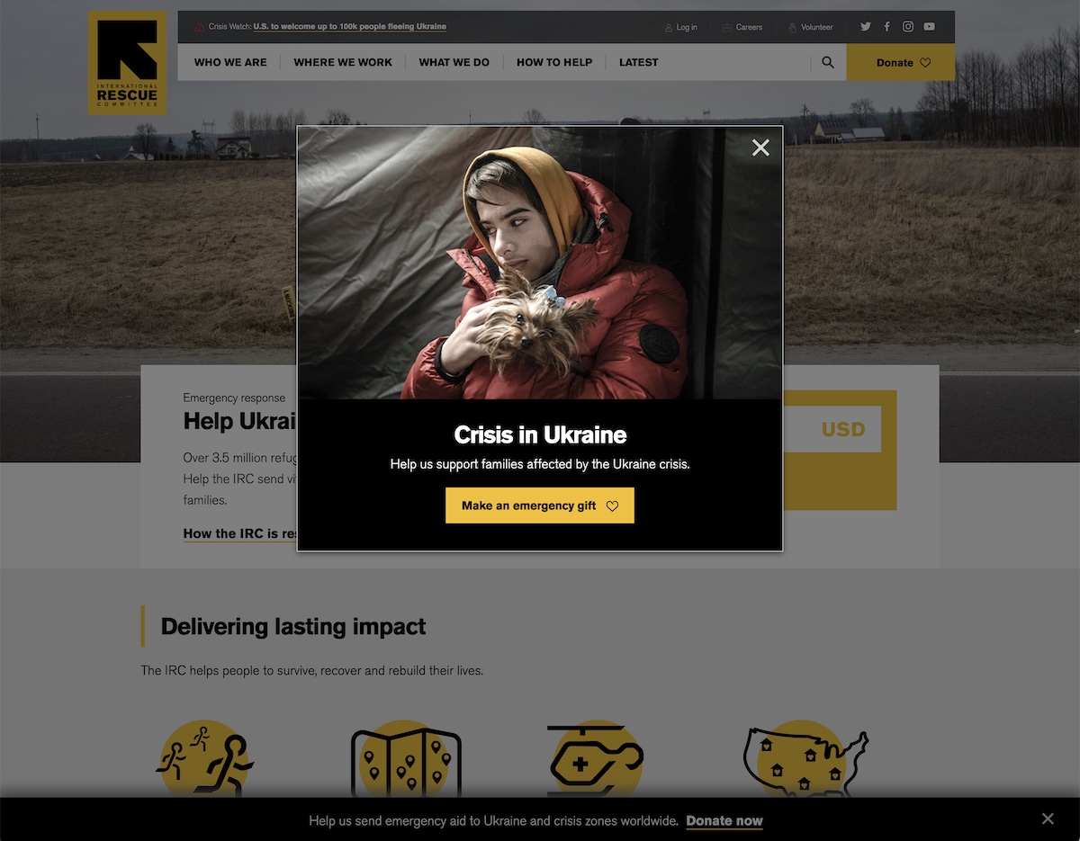 Popup de la web International Rescue Committee