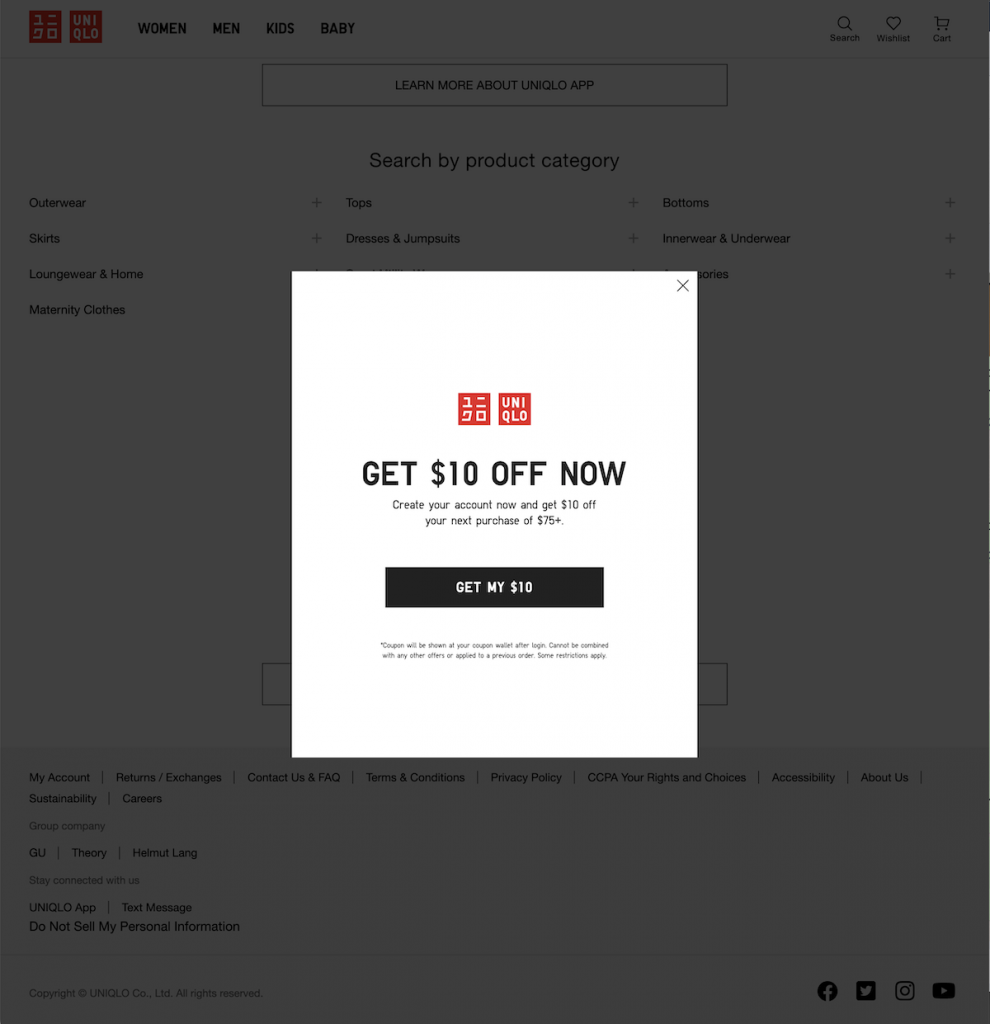 Popup visualizzato in Uniqlo Store