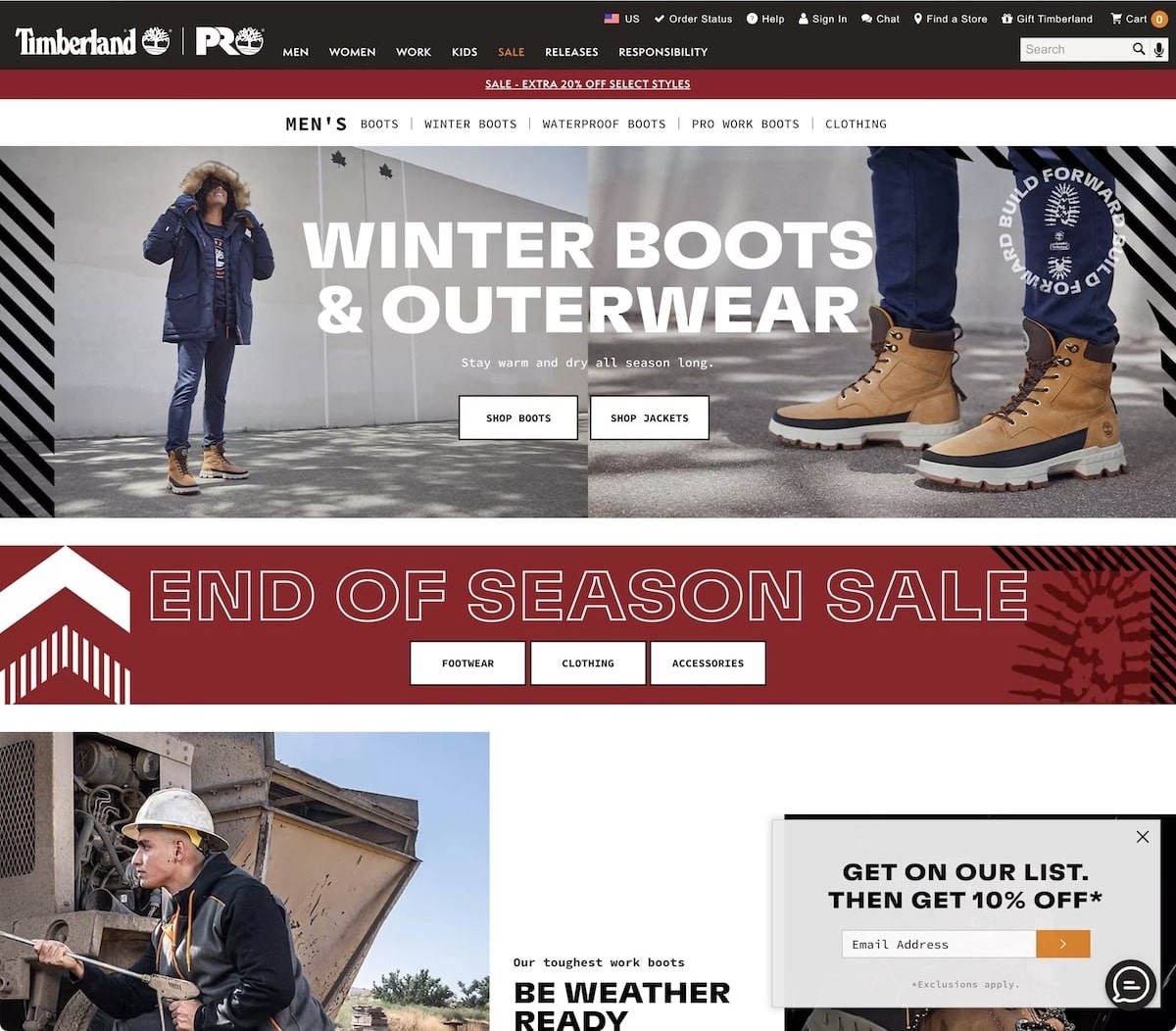 Abbonamento Timberland e popup di sconto