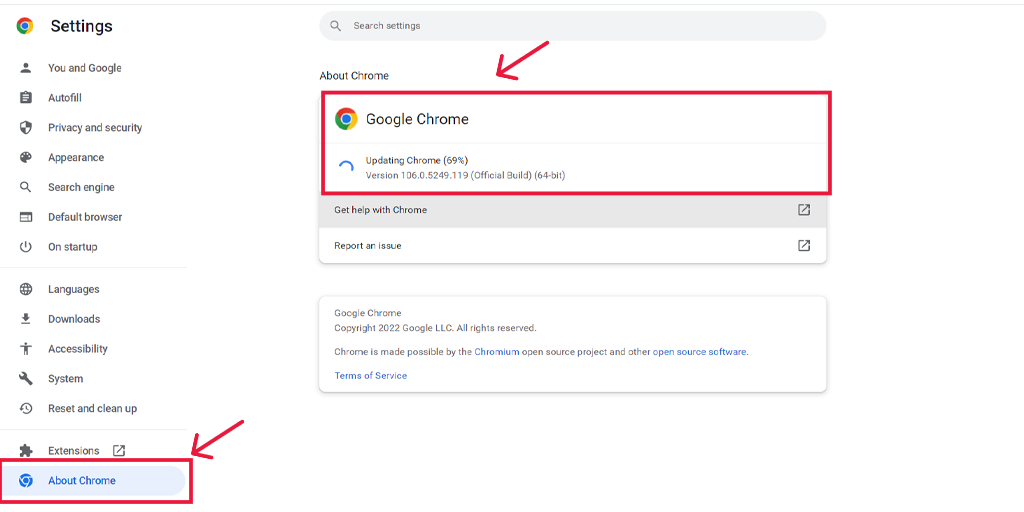 Updating Chrome browser