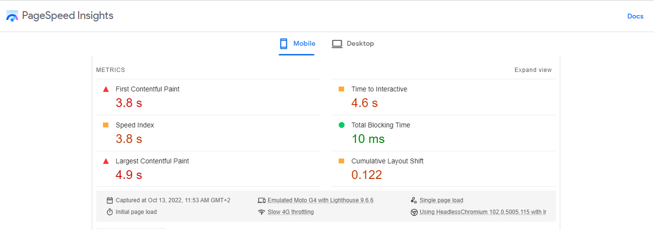 Labordaten in PageSpeed ​​Insights