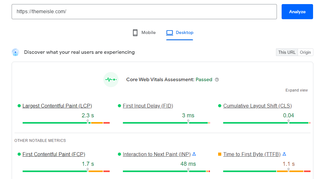 Raport statystyk PageSpeed