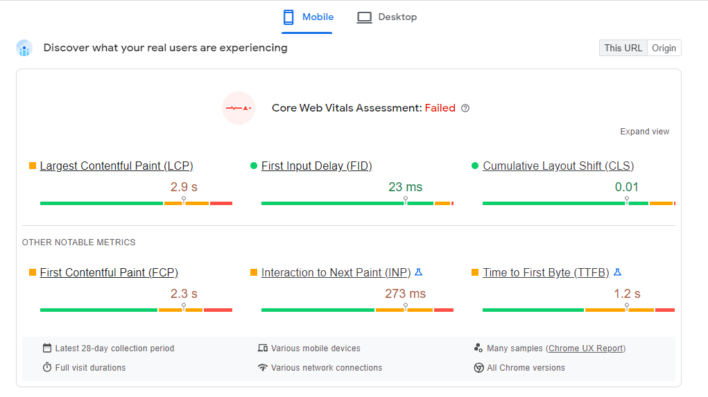 Données du monde réel dans PageSpeed ​​Insights