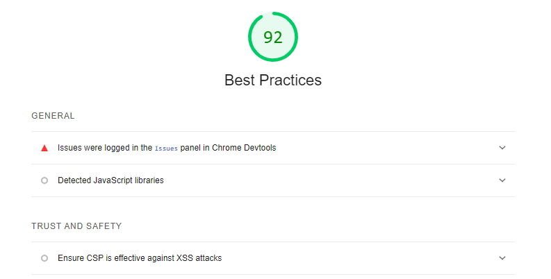 تقرير Lighthouse Best Practices