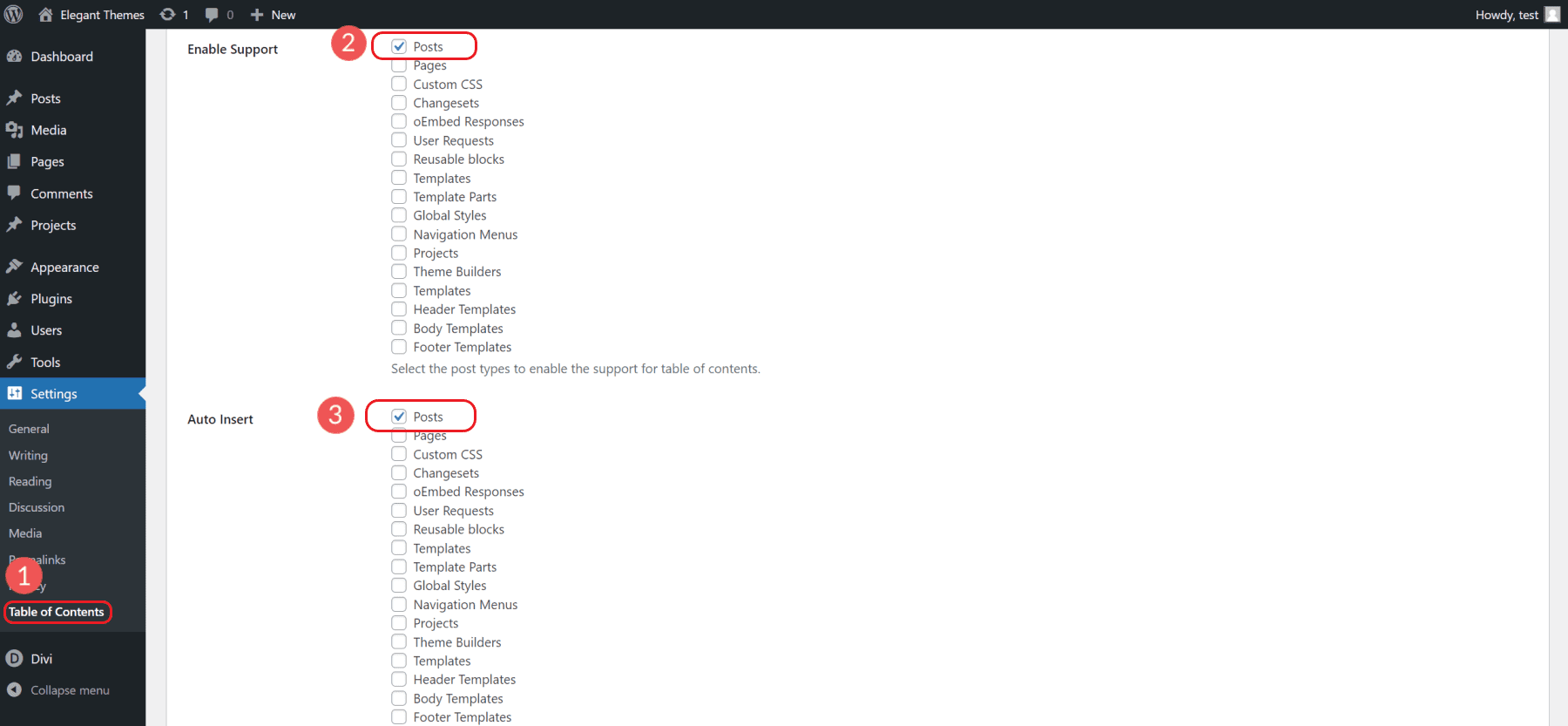 Fácil configuración de la tabla de contenido