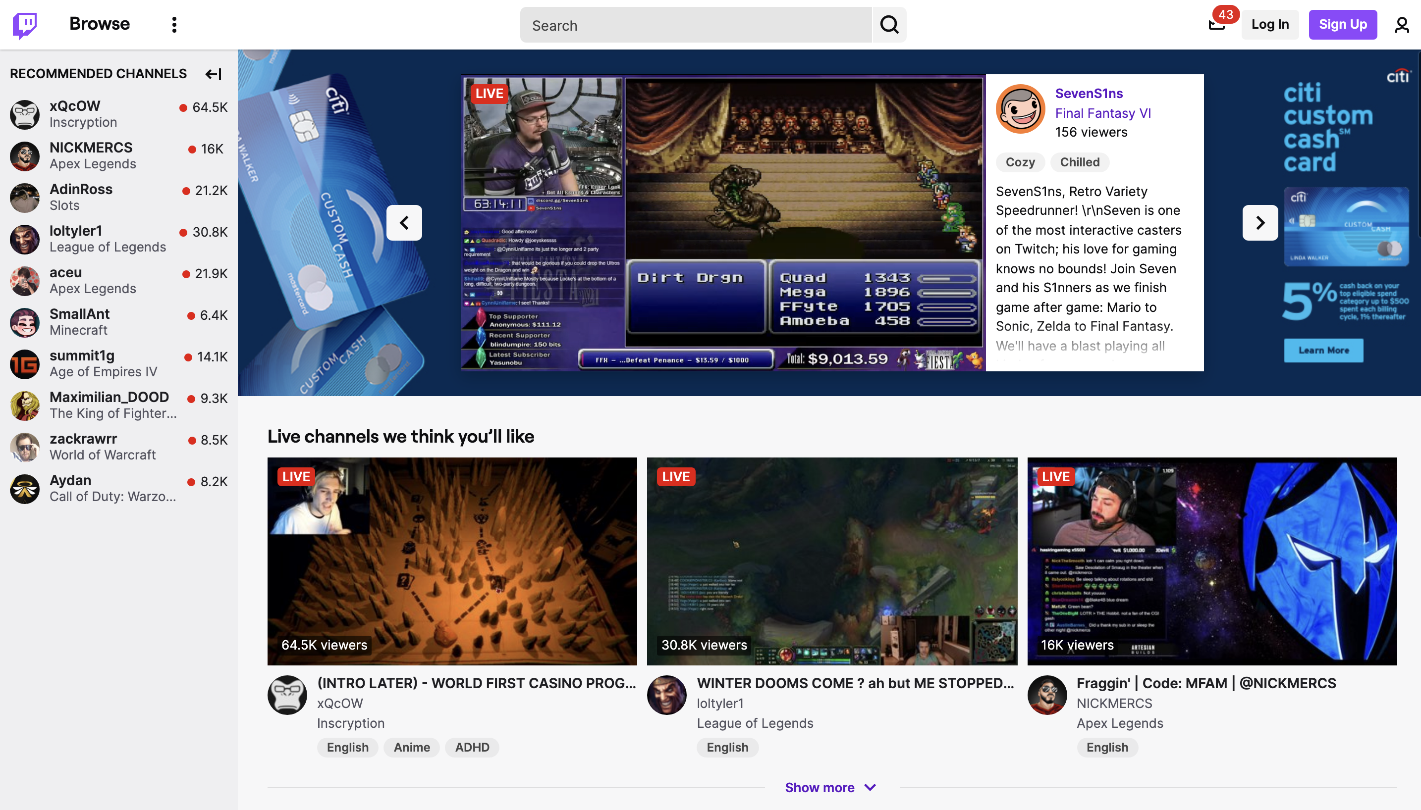 Twitchでのビデオゲームのライブストリーミング