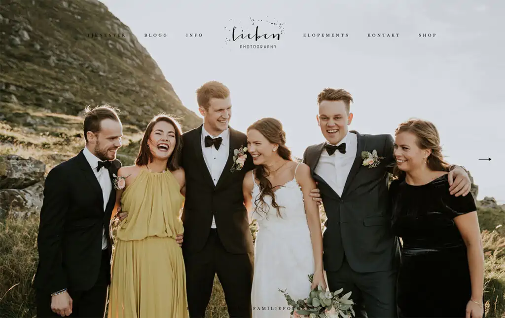 El sitio web de fotografía de bodas de Lieben tiene un control deslizante lateral completo con hermosas fotos