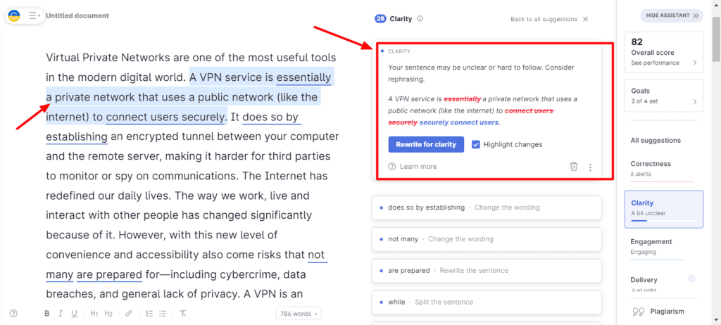 Grammarly - Claridad de contenido