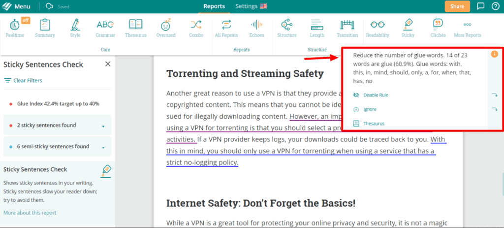 ProWritingAid - İçerik Netliği