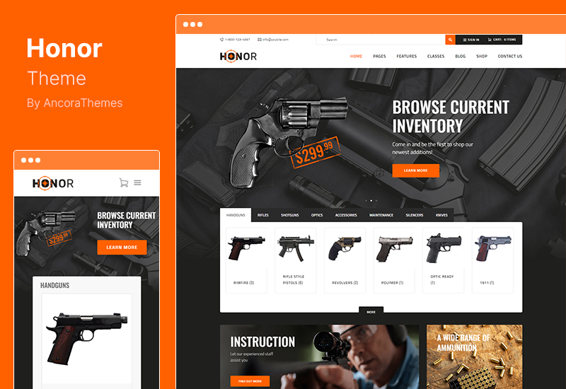 Honor テーマ - 多目的シューティング クラブと武器ストアの WordPress テーマ
