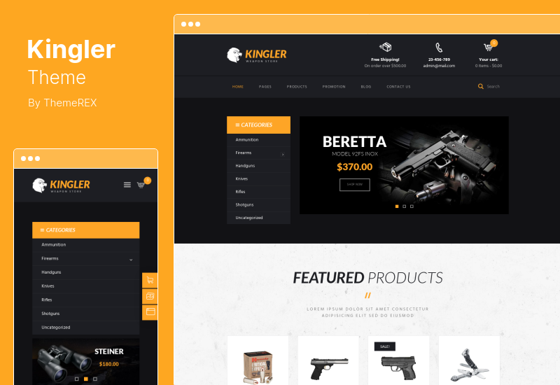 ธีม Kingler - ร้านขายอาวุธและฝึกปืน WordPress Theme