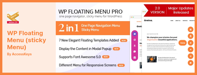 WP Floating Menu Pro Plugin - ملاح من صفحة واحدة وقوائم تنقل مثبتة