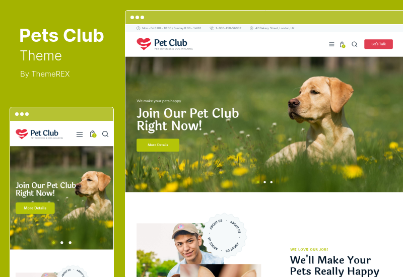 Tema del club degli animali domestici - Tema WordPress per il negozio di animali e l'allevamento di animali