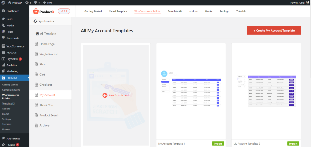 Create WooCommerce My Account Template