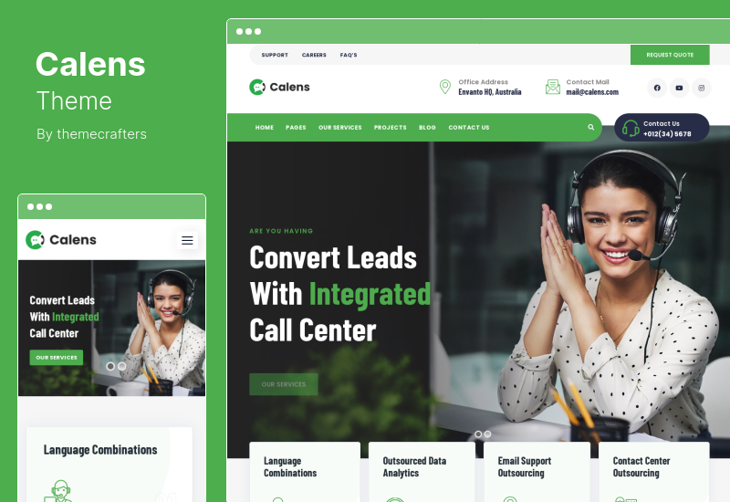 Motyw Calens - Motyw WordPress Usługi Call Center