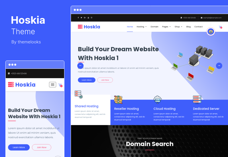 موضوع Hoskia - استضافة متعددة الأغراض مع WHMCS WordPress Theme