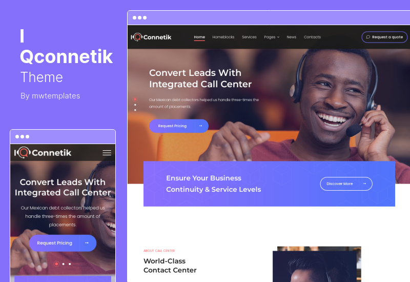 IQconnetik 테마 - 현대 콜 센터 WordPress 테마