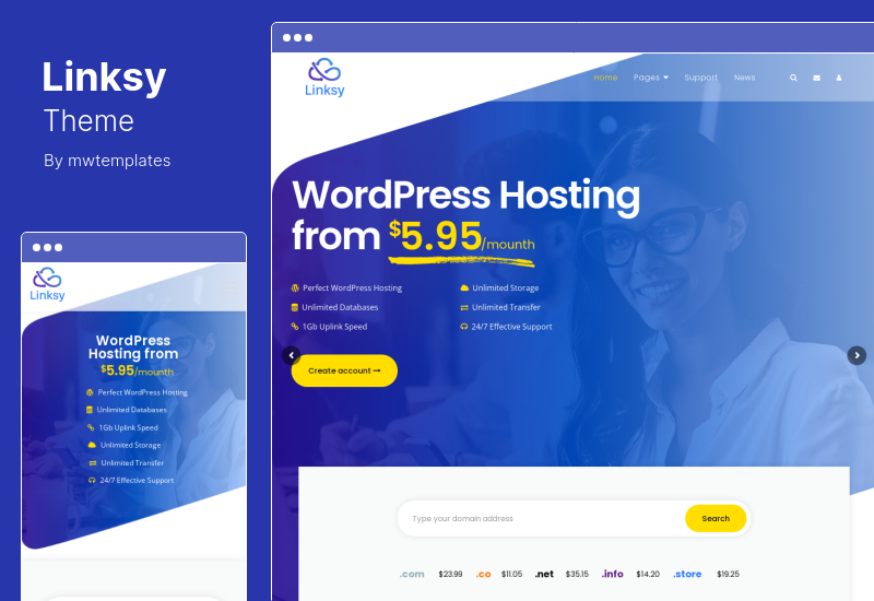 ธีม Linksy - ผู้ให้บริการโดเมนและโฮสติ้ง WordPress Theme