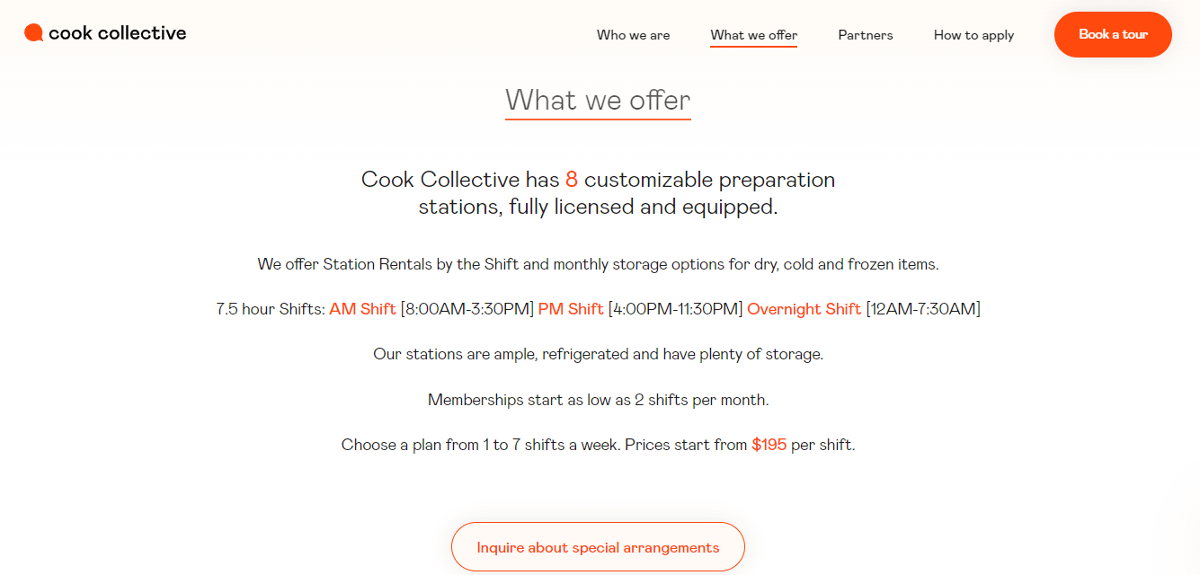 seção "O que oferecemos" na página Cook Collective.