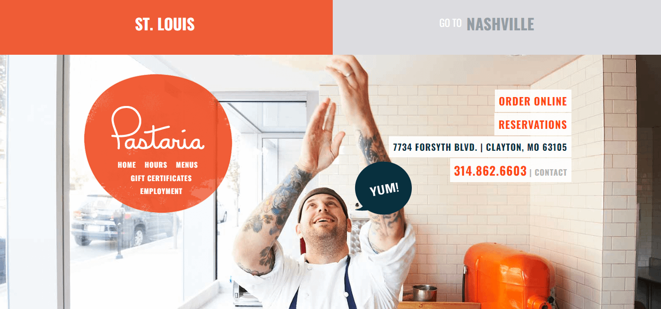 O site da Pastaria é um exemplo de site de uma página perfeito para restaurantes.