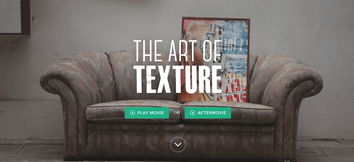 Art of Texture 主页是宣传纪录片的单页网站示例。