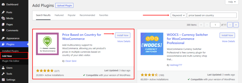 installer et activer le prix en fonction du pays pour le plugin woocommerce