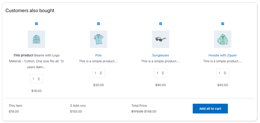 Exemple de mise en page des clients WooCommerce ont également acheté un widget de produit