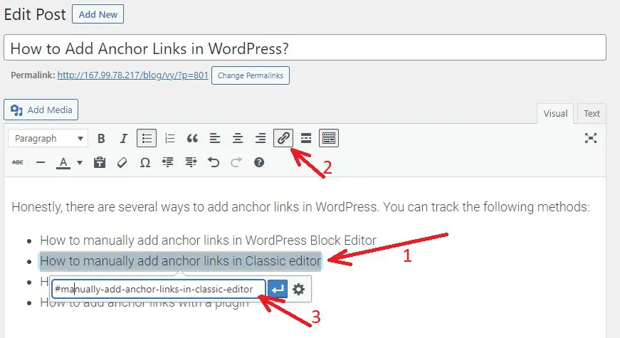 Agregar enlaces de anclaje en Wordpress 8